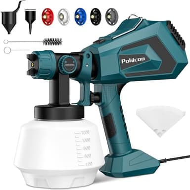 Pohicoo Pistola Pintura, 700W HVLP Pistola de Pintura Electrica, Pistolas para Pinturas de Flujo Ajustable de 1200 ml para Vallas, Paredes, Techos (Verde)