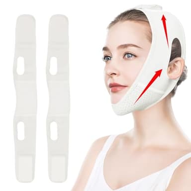 KASURE 2 Piezas Tiras De Lifting Facial Invisibles, Rostro Firme Y Lift Reductor De Papada, Ajustable Y Reutilizable Chin Strap （Blanco）