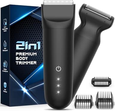 Afeitadora Corporal Masculina: Depiladora Corporal Hombre Uso Húmedo y Seco IPX7 Impermeable para Axilas, Pecho, Piernas y Genitales, 2 Cabezas Cerámica 3 Peines