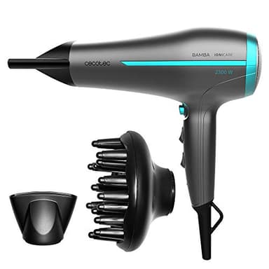 Cecotec Secador de Pelo Iónico Bamba IoniCare 5200 Aura Black. 2300W, Concentrador y Difusor, Cabello Sin Encrespamiento, Motor DC, Ion Real, Gran Caudal de Aire, 2 Velocidades y 3 Temperaturas