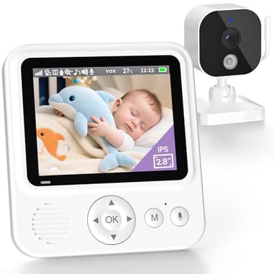 Vigilabebes con Cámara, Camara Vigilancia Bebe Inteligente con Pantalla HD 720P de 2.8'', 2000 mAh Batería, Zoom 2X 4X, VOX, Visión Nocturna, Monitoreo de Temperatura, Comunicación Bidireccional