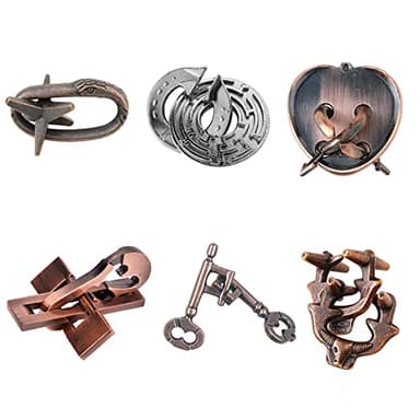 Holzsammlung 6 Piezas Rompecabezas Metal, Juegos de Ingenio Metal Puzzle, Juegos Logica Inteligencia Educativos IQ Puzzle Juguetes Metalicos Rompecabezas Regalo para Adultos Adolescentes