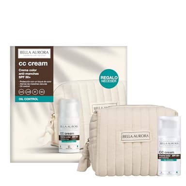 BELLA AURORA Pack CC Cream Oil Control SPF50+ 30ml + Neceser Regalo | Crema Color Anti-Manchas con Alta Protección UVA UVB IR HEV | Toque de Color Natural y Control de Brillo
