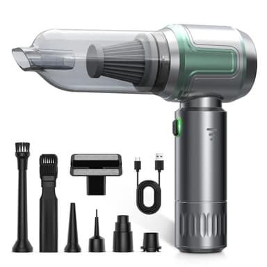 Tidy Cats Aspirador de Mano, 16000PA Aspirador Coche Potente, 3 en 1 Mini Aspiradora de Mano Sin Cable con 2 Filtro, Aspiradora De Coche Portátil para Coche, Hogar, Oficina, Verde