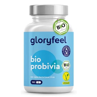 Bio Probióticos y Prebióticos Intestinales - 180 Cápsulas - 20 mil millones de UFC, 21 cepas bacterianas + Inulina orgánica - Lactobacillus y Bifidobacterium