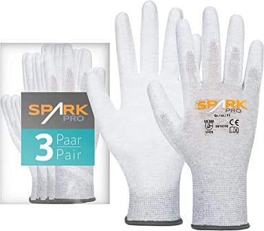 ACE Guantes Antiestáticos Spark Pro - 3x Guantes de Trabajo - Protección Contra Descargas Eléctricas - EN 388/16350 - Transpirables y Antideslizantes - Trabajos en Ordendores y Electrónica - L