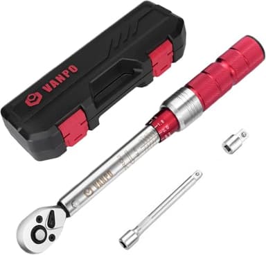 VANPO Llave Dinamométrica 1/4", Llave de Torque 3-25 Nm, Alta Precisión de ±3% con Cabezal Reversible de 72T, Barra de Extensión de 10cm, 3/8" Adaptador para Bicicleta de Carretera y Montaña, Moto