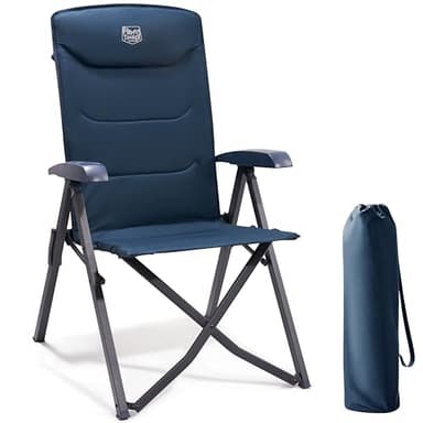 TIMBER RIDGE Silla de Camping Adulto 150kg Silla de Jardín Plegable Portátile de Alta Resistencia Respaldo Alto Silla Reclinable de 4 Posiciones para Campamento Picnic Jardín Caravana (1 Pc, Azul)
