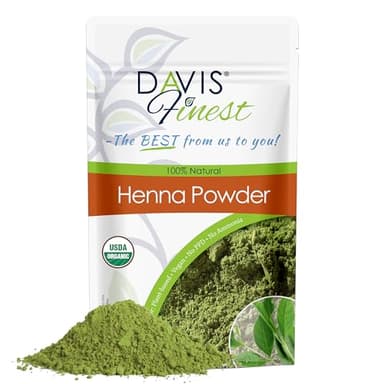Polvo de henna pura orgánica Davis Finest 100 g, tinte natural para el cabello, colorante para el cabello sin PPD, sin químicos, vegano