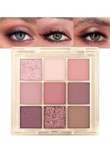 Erinde - Paleta de sombra de ojos (9 colores, Pearlescent Paleta de sombras de ojos, mate de larga duración, brillante Shimmer Paletas de maquillaje, color rosa pigmentadas# 04