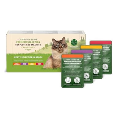 by Amazon Comida húmeda para Gatos Adultos sin Cereales Selección de Carne en Caldo, 4.76 kg (56 Paquetes de 85g) (Antes Lifelong)