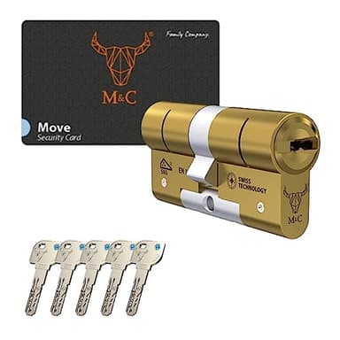 M&C Move Bombín Cerradura Anti Topolino Leva Larga Doble Embrague Seguridad Máxima SKG 3 Estrellas 32x32mm Anti Bumping Anti Taladro Color Dorado 5 Llaves Incluidas