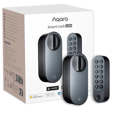 Aqara Cerradura Inteligente U200 con Lector de Huella Digital, Matter Over Thread, Cerradura Electronica Sin Llave con Apple Home Key y Batería Recargable, Soporta Apple Home, Google Alexa,Negro