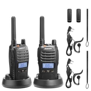 BAOFENG BF-88ST Pro PMR446 Walkie Talkie, Radio bidireccional Recargable de Largo Alcance Mejorada sin Licencia con Pantalla LCD, Reloj Dual VOX, Cargador de Escritorio y Auriculares, Paquete de 2