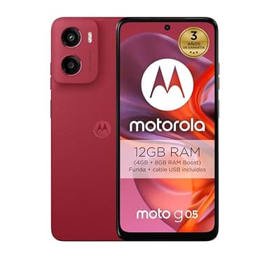 Motorola Moto g05 12GB(4GB+8GB RAM Boost)/64GB Rojo, España, Pantalla superbrillante de 6.67", Sistema de cámaras de 50 MP, Modo Retrato con IA, Soft Luxe, Corning Gorilla Glass 3, batería 5200mAh
