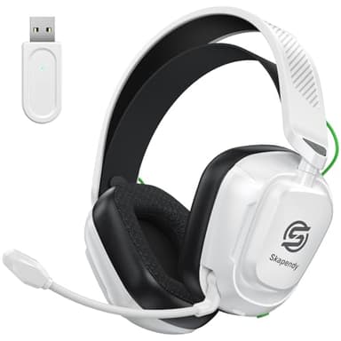 Skapendy VK84 Cascos Gaming Inalambricos para Ps4, Ps5, PC, Mac, Switch, Auriculares Gaming con Micrófono con cancelación de Ruido, Cascos de Juego Bluetooth 5.4, Blanco Y Negro Brillante