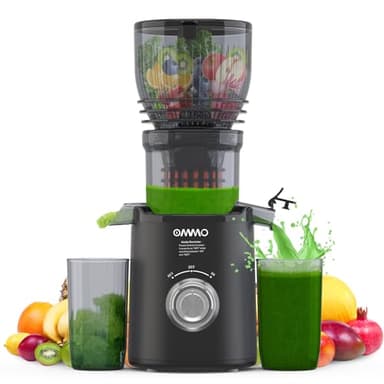 OMMO Extractor de Zumos y Verduras, 300W Exprimidor de Frutas y Verduras con Apertura de 148 MM, Extractor de Jugo Juicer Machine, Sin BPA, Negro