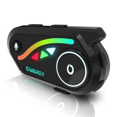 SWAREY Intercomunicador Casco Moto de 2 Vías con Compartir Música, Radio FM, Auriculares Casco Moto Impermeable IP67, Gama Comunicación Intercom de 1000m (1 Paquete)