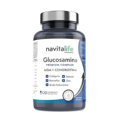 Glucosamina Condroitina. Glucosamina 1100mg + Condroitina + MSM. Mejora tú movilidad, reduce el dolor. Con Colágeno Marino Hidrolizado, Ácido hialurónico, Zinc, Selenio y Boswellia. 120 comprimidos.