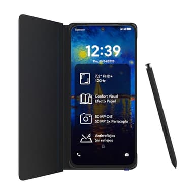 TCL NXTPAPER 60 Ultra 5G Smartphone Android, Pantalla FHD+ de 7,2 Pulgadas, 12 GB de RAM + 512 GB de ROM, teléfono con protección Ocular, Color Nebula Black, con Funda Flip y lápiz óptico.