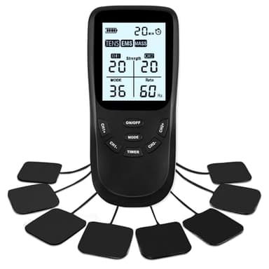 Electroestimulador Digital 3 en 1 para Alivio del Dolor,Unidad TENS & EMS de 4 Canales con 8 Almohadillas para Estimulación Nerviosa y Muscular,Aliviar el Dolor Muscular y Fortalecer los Músculos