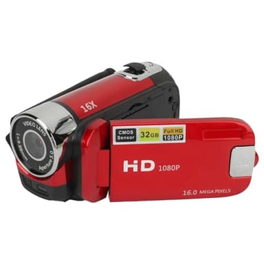 Videocámara de vídeo 1080P 16MP Grabadora de cámara digital, pantalla giratoria de 2,4 pulgadas, cámara de zoom digital de 16x con luz de relleno (rojo)