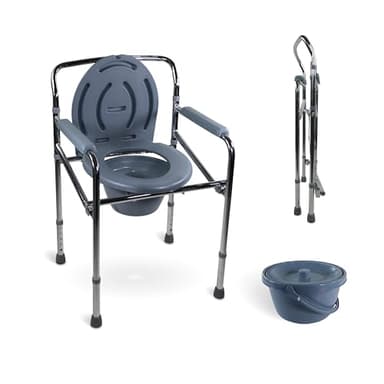Mobiclinic®, Silla WC, con Cubeta Extraíble, Puente, Inodoro Portátil, Regulable en Altura, Conteras Antideslizantes, Máx. 100 kg, Reposabrazos Acolchados, Gris