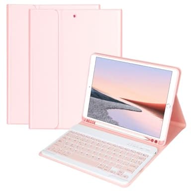 HOTLIFE Funda con Teclado para iPad 10.2 9th Gen 2021/iPad 8th 2020/iPad 7th 2019, Español Ñ con Inalámbrico Desmontable Teclado (QWERTY) para iPad Pro 10.5 2017/iPad Air 3 10.5 2019(Rosa)