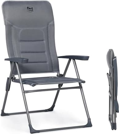 TIMBER RIDGE Silla de Jardín Plegable de Aluminio 150kg con Respaldo 7 Posiciones Alto Ajustable con Reposabrazos Reposacabezas Acolchado (2 Pcs, Gris)