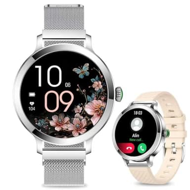 Efolen Reloj Inteligente Mujer, 1,1" AMOLED Táctil Reloj Deportivo Mujeres, Pulsometro Ciclo Menstrual SpO2 Fitness Tracker Monitor Sueño para iOS & Android IP68 Impermeable Smartwatch Mujer Silver ﻿