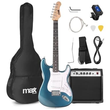 MAX GigKit guitarra eléctrica 4/4 con amplificador 40W, funda, púas, afinador y cable – Set completo para principiantes jóvenes y adultos – Color Petrol