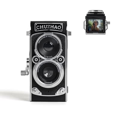 Cámara Digital Vintage Compacta con Marca de Tiempo - Portátil TLR Retro 1080p FHD Video 12MP Fotos Enfoque Automático Camara Chuzhao con Tarjeta de 16GB para Principiantes Adolescentes Adultos, Negro