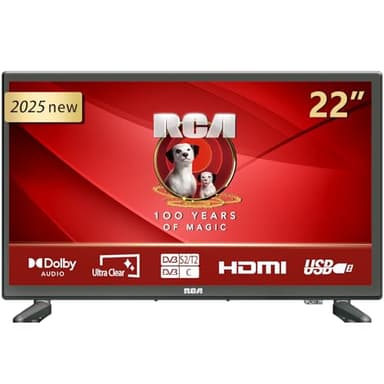 RCA E22 Television 22 Pulgadas LED Full HD (1920 x 1080) TV 55cm para Coche Camión Barco, Audio Dolby, Triple Sintonizador, Conexiones VGA/HDMI/USB,2025 [Clase de eficiencia energética E]