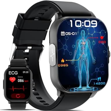 2025 𝐄𝐂𝐆+𝐇𝐑𝐕 Reloj Inteligente con 𝐆𝐥𝐮𝐜𝐞mια/Ácido Úrico/Lípidos, 24/7 Pulsómetro, ρresιón Arterιαl, Monitor de Sueño - 2.01" IP67 Impermeable Smartwatch con DIY Esfera Pulsera Actividad