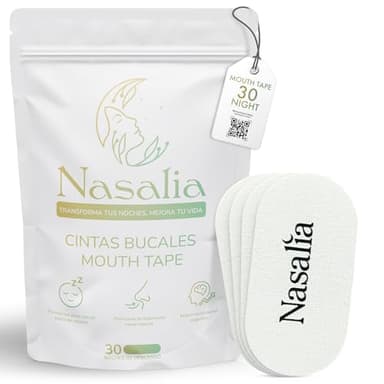 Nasalia Cinta Bucal Para Dormir Algodón Natural Pack Premium 30 Tiras Antirronquidos Adhesivo Hipoalergénico Tapa Boca Promueve Respiración Nasal Descanso Profundo Incluye Guía Biohacking QR Exclusiva