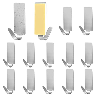 Faburo Gancho adhesivo de pared, 12 unidades,Toalleros de Baño sin taladro Acero Inoxidab, Perchas Adhesivas Fuertes, Percheros Pared, Colgadores Autoadhesivo Resistentes Extrafuerte para Baño,Cocina