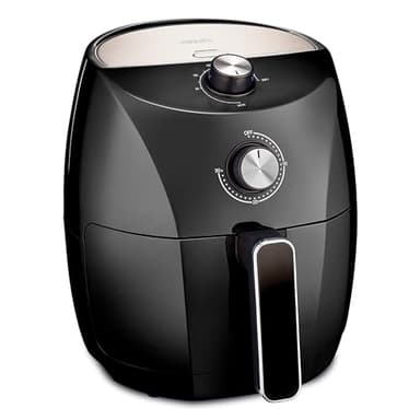 CRUX Freidora de aire de 3,5 L precalentamiento más rápido, sin aceite, sartén antiadherente y bandeja para elementos crujientes aptas para lavavajillas, acero inoxidable/negro