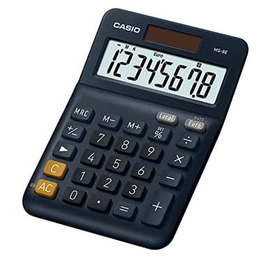 Casio, MS-8E, Calculadora de Escritorio con Pantalla Extra-Grande de 8 dígitos, Azul, alimentada por energía Solar/batería, con cálculo de Porcentaje avanzado
