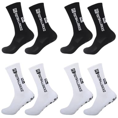 GGUFAY 4 Pares de Calcetines Antideslizantes Futbol 39-44, Calcetines de Agarre con Puntos de Goma, Absorben El Sudor y Transpirables, Unisex, para Deportes, Correr (2 Blancos, 2 Negros)