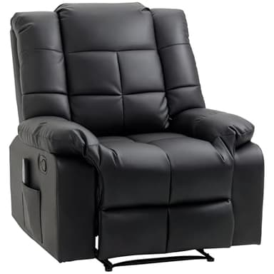 HOMCOM Sillón de Masaje, Sillón Relax Reclinable con 8 Puntos de Masaje, Mando a Distancia, Tapizado en PU, Reposapiés, Bolsillo Lateral, Butaca para Salón, Dormitorio, Negro