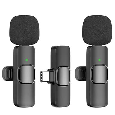 Microfono Inalambrico para iPhone/iOS/Android/PC/Laptop, Micrófono Lavalier Inalámbrico para Móvil Portátil, Bluetooth Micrófono para Facebook, Youtube, Twitter (por Tipo-C)