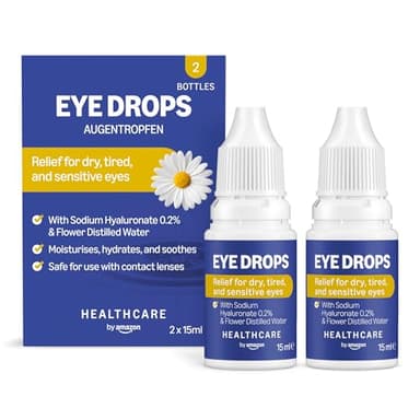 Healthcare by Amazon Colirio ocular con hialuronato de sodio al 0.2 % y agua destilada floral, 15 ml (Paquete de 2) (Anteriormente una Marca de Amazon Basic Care, el Mismo Producto)