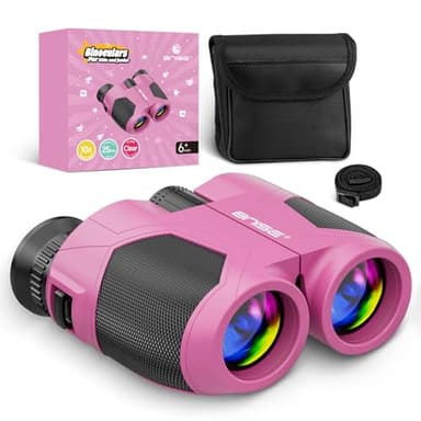 BNISE Prismáticos compactos para adultos y niños, 10 x 25 pulgadas, óptica real para exteriores, viajes y camping, color rosa