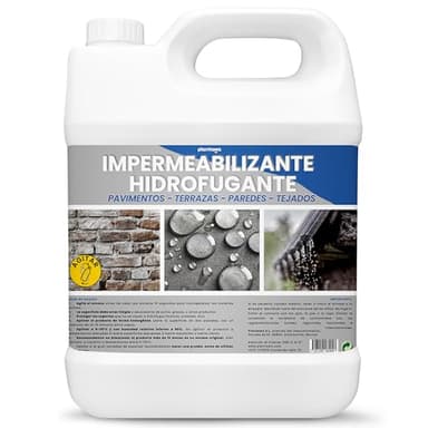 Plantawa Impermeabilizante Transparente Líquido 5L. Hidrofugante Invisible, No Genera Película, Protección Total en Fachadas, Hormigón,Terrazas, Tejados. Repelente al Agua, waterproof.