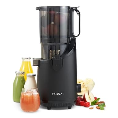 Fridja F2500 - Exprimidor lento de prensado en frío con autoalimentador de 135mm y potente motor de 250 W, extractor de zumos, licuadora de frutas y verduras, sin BPA, 3 filtros, antigoteo, negro