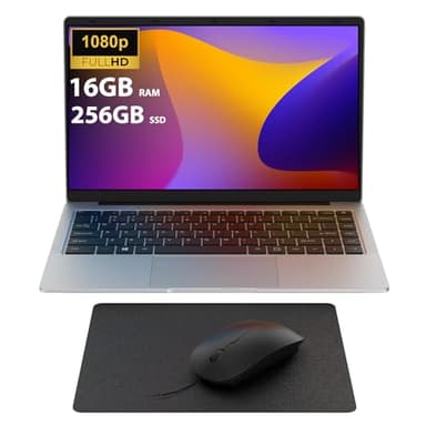 Ordenador Portatil 14 Pulgadas, 16GB RAM 256GB SSD TF Expansión, PC Portátil Celeron N4120 Up to 2.6Ghz, 5G/2.4GHz WiFi, 1920x1080 IPS FHD/BT/USB 3.0/DHMI, Win11 Mini Portatil con Ratón, Alfombrilla