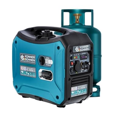 Generador inverter híbrido gas/gasolina Könner & Söhnen KS 2000iG S, 2000 W, carcasa insonorizada (62 dB), Schuko 230V, LED, modo eco, cobre, protección, EURO 5