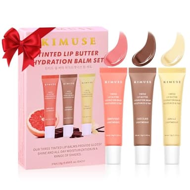 KIMUSE 3 Pack Tinted Lip Butter Hydration Balm, Tratamiento Hidratante para Labios con Ácido Hialurónico y Vitamina E, Bálsamo Labial Hidratante para Brillo e Hidratación, Fórmula Vegana