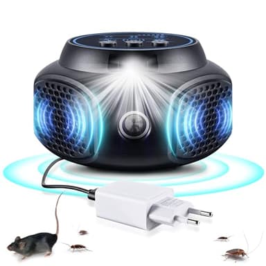 Ahuyentador de Ratas Interior Ultrasónico para Ratas Ardilla y cucaracha ultrasónica con luz Cucarachas antiplagas enchufables para jardín