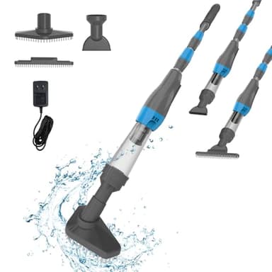 PoolyPoly 3 en 1 Limpiafondos de Piscina a Bateria, Aspirador de Piscina Inalámbrica con Mango Telescópico, Aspiradora Manual para SPA, Piccola Piscina Pequeñas, 90 Minutos Limpieza, Gris